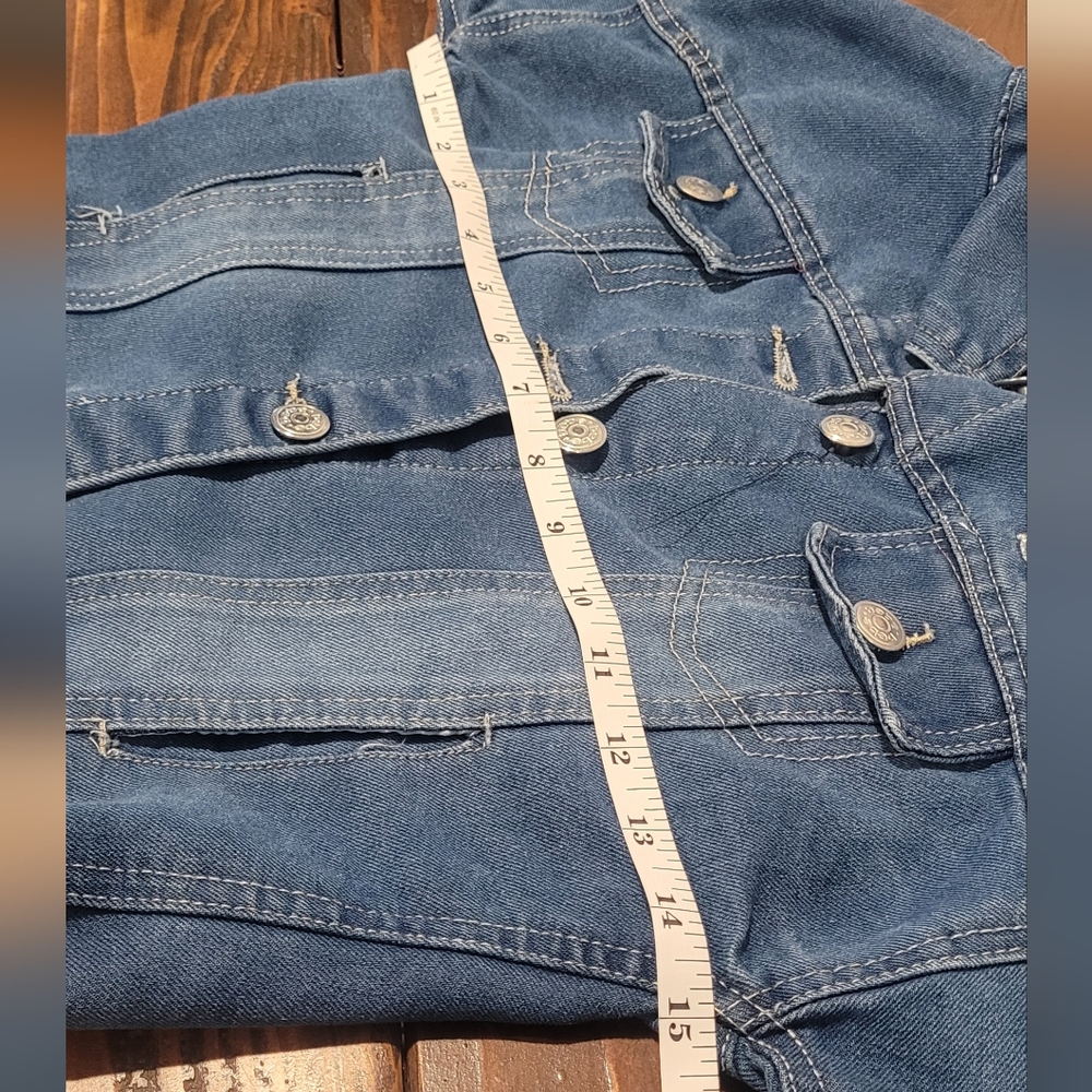Nwot bebe Cropped Denim Jacket Girls Sz M 10/12 Read Post Measurements - Picture 11 of 14